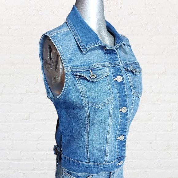 Wax Jean Blue Denim Button Up Vest 